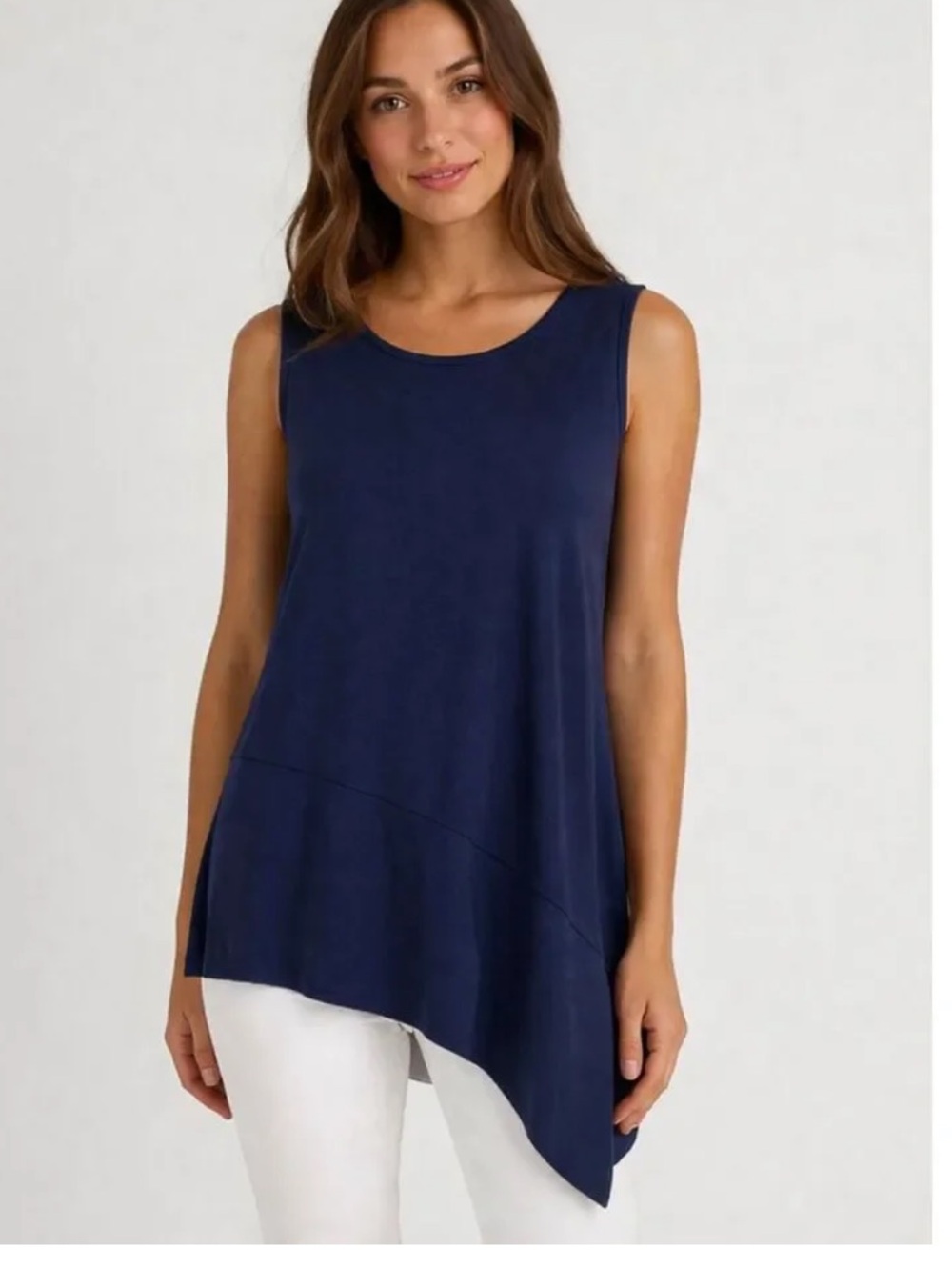 Eileen Fisher asymmetrical sleeveless tunic tank top dark navy blue Small